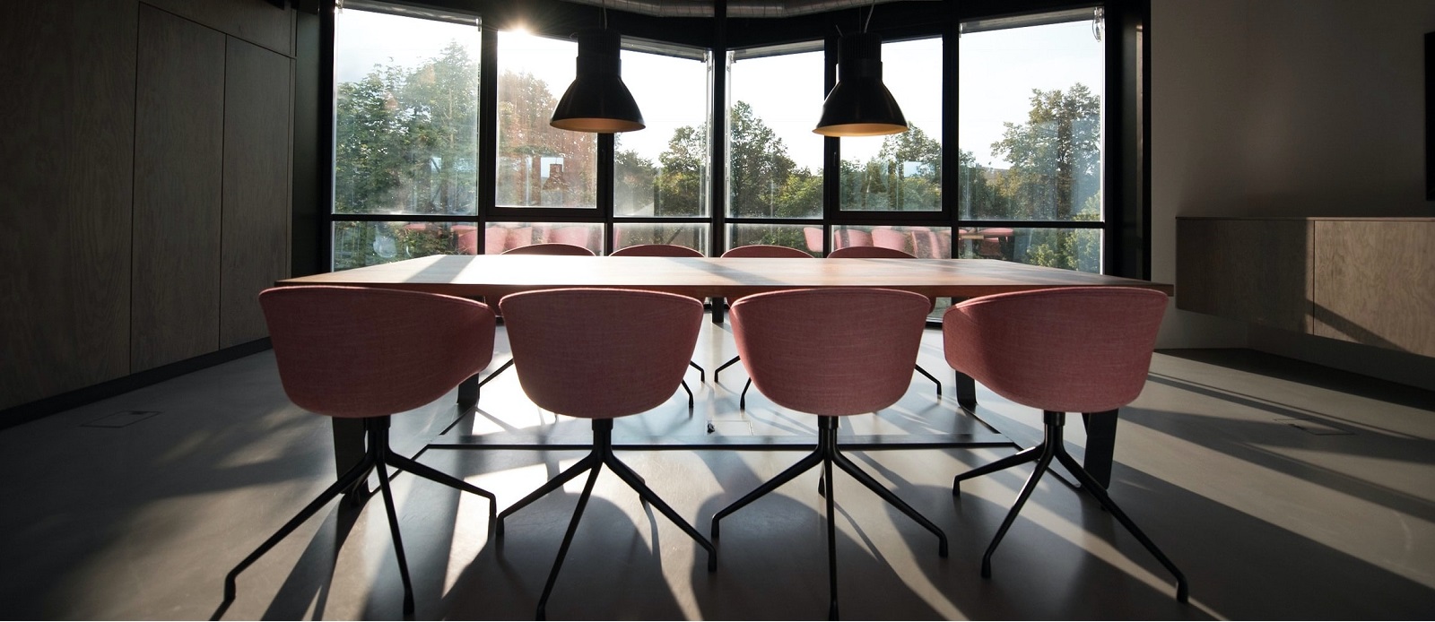 Empty table in boardroom